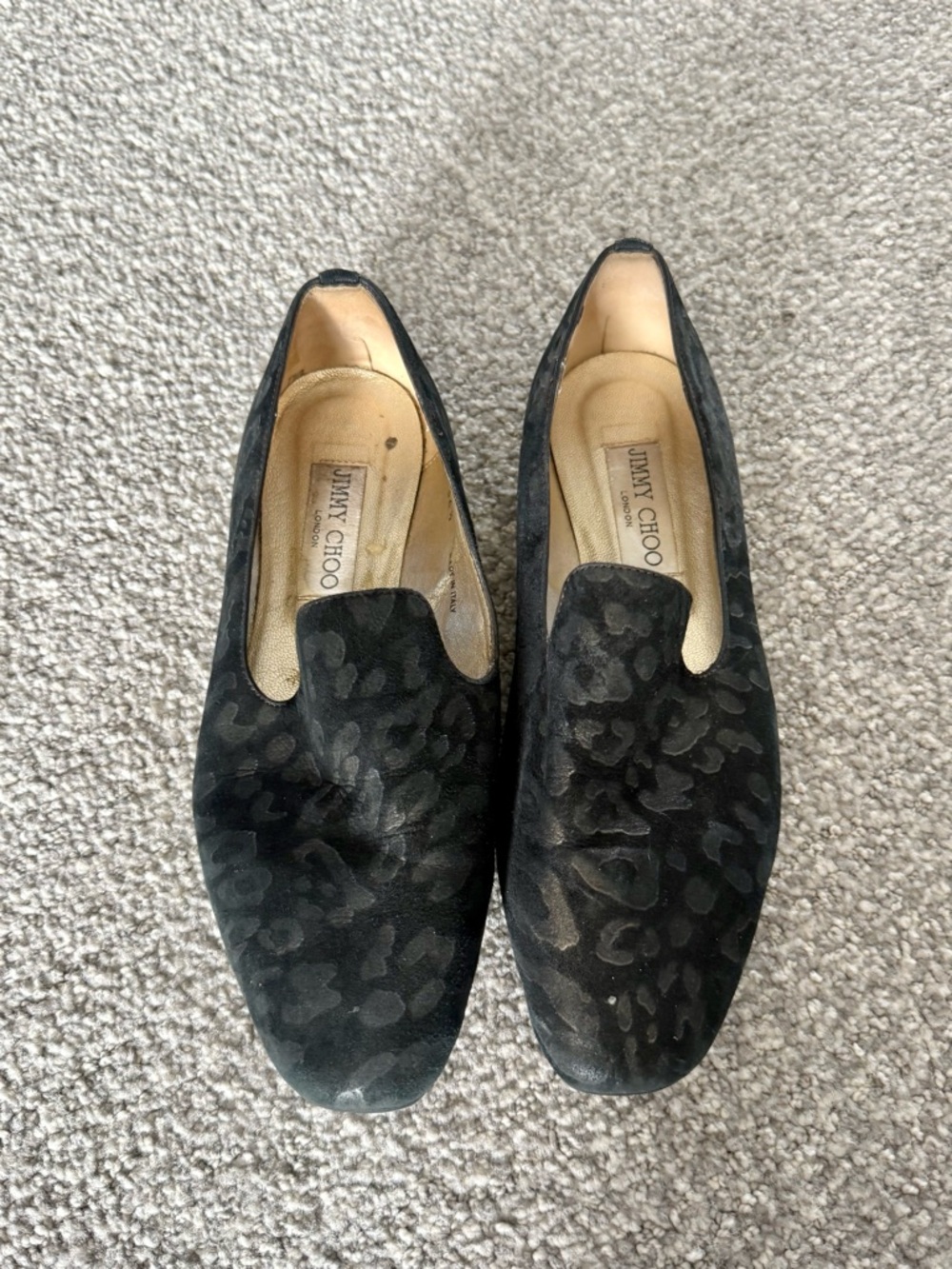 Jimmy Choo Black Suede Patterned Slip-On Loafers
